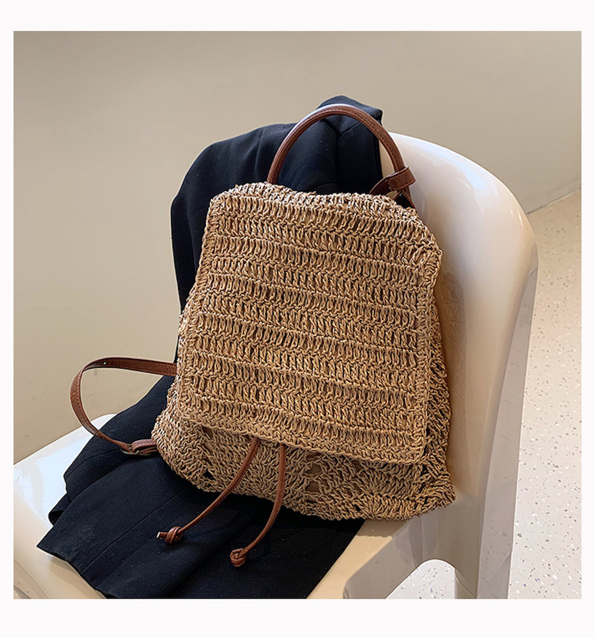 Women’s Straw Backpack with Leather Strap Tote Bag for Beach, Vacation & Summer Outfits