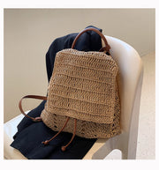 Women’s Straw Backpack with Leather Strap Tote Bag for Beach, Vacation & Summer Outfits