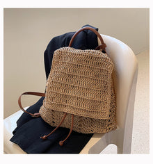 Women’s Straw Backpack with Leather Strap Tote Bag for Beach, Vacation & Summer Outfits