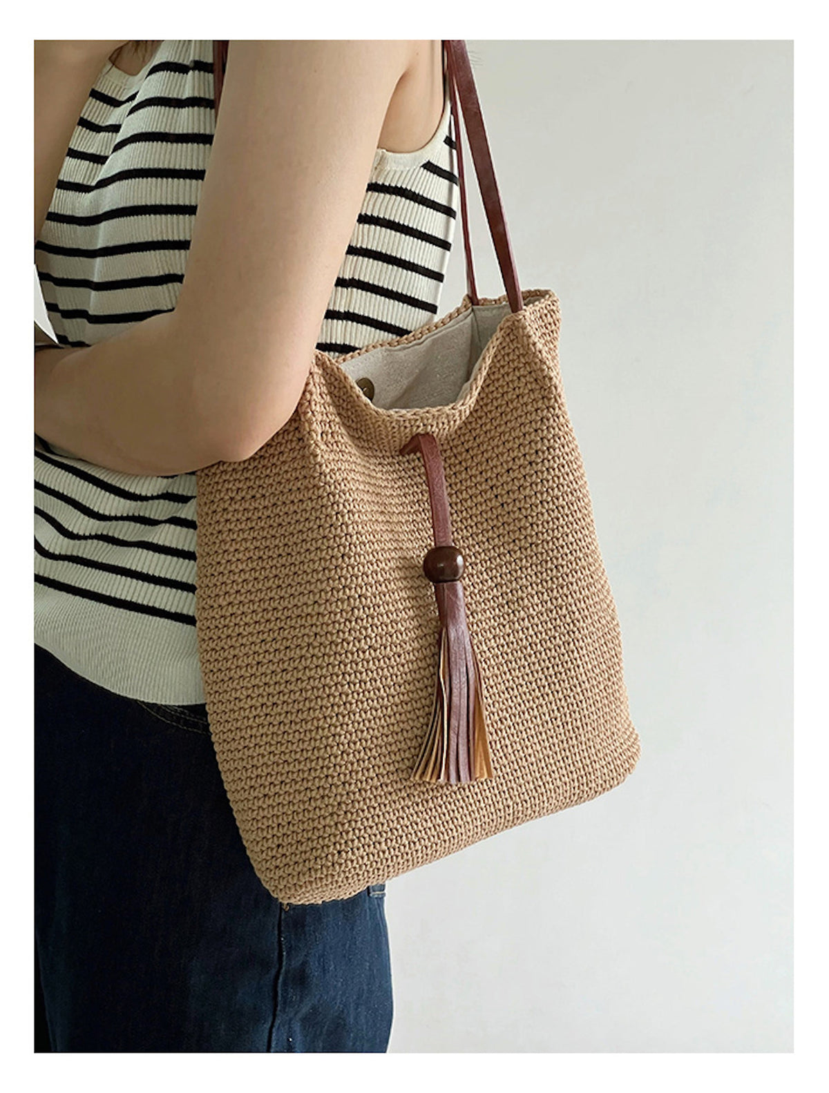 Women’s Crochet Cotton Retro Woven Shoulder Bag with Tassel for Boho Everyday Style & Gifts