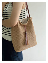 Women’s Crochet Cotton Retro Woven Shoulder Bag with Tassel for Boho Everyday Style & Gifts