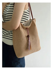 Women’s Crochet Cotton Retro Woven Shoulder Bag with Tassel for Boho Everyday Style & Gifts
