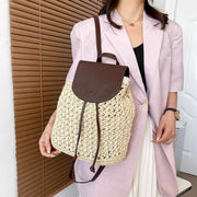 Women’s Straw Woven Backpack with Leather Strap and Flap Tote Bag for Beach, Vacation & Summer Outfits