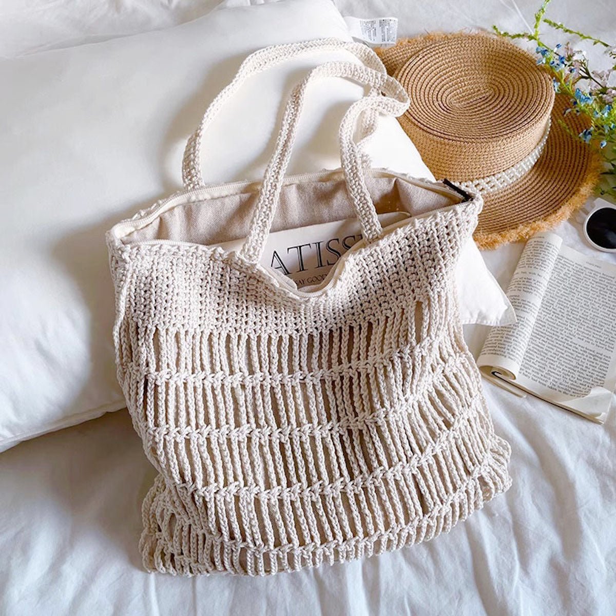 Women’s Retro Cotton Knitted Shoulder Bag Casual Tote Bag for Boho Everyday Style & Gifts