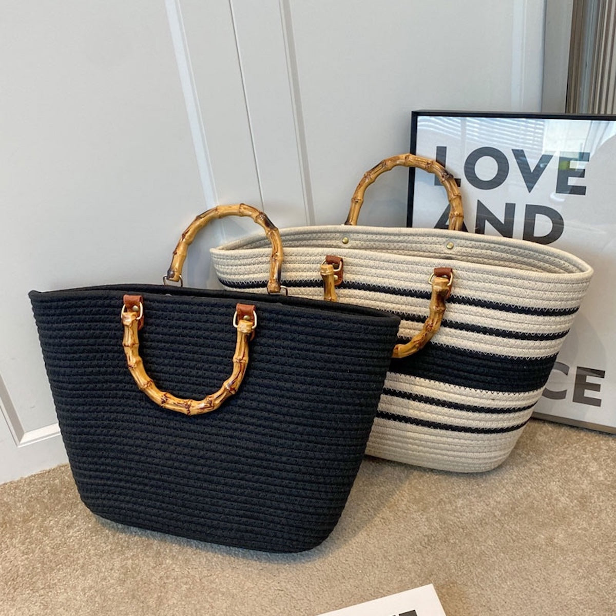 Women’s Knitted Cotton Retro Woven Tote Basket Bag for Boho Everyday Style & Gifts