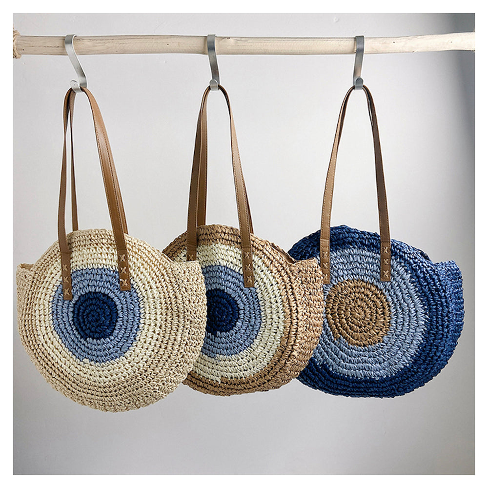 Boho runde Strandstrohtasche für Damen für Strand, Urlaub und Sommer-Outfits
