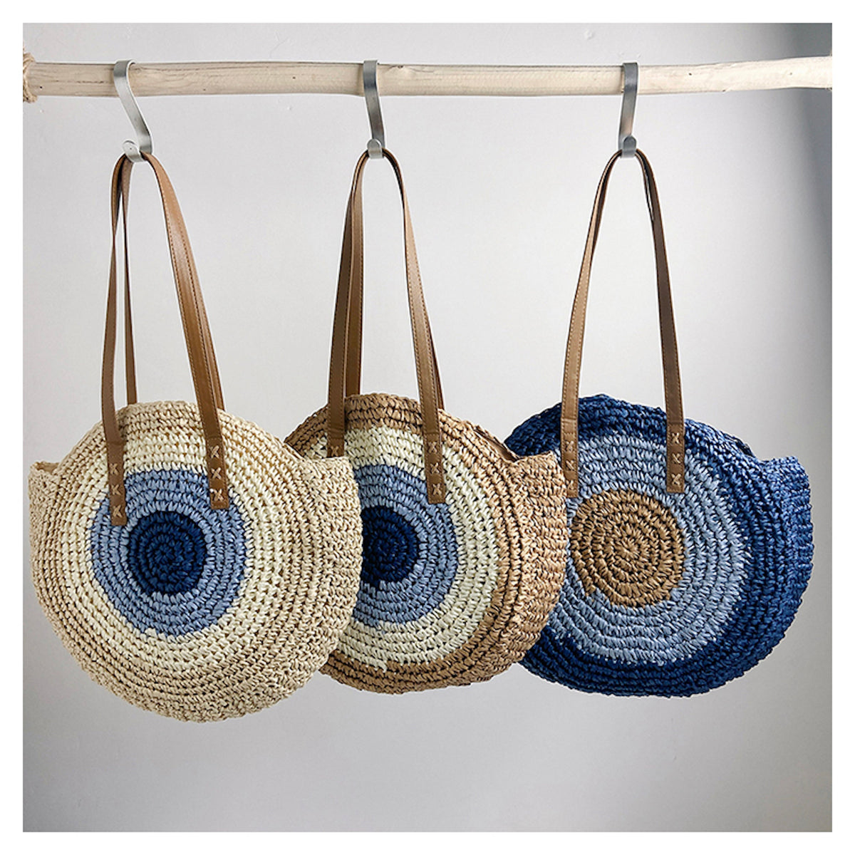 Women’s Boho Round Beach Straw Tote for Beach, Vacation & Summer Outfits
