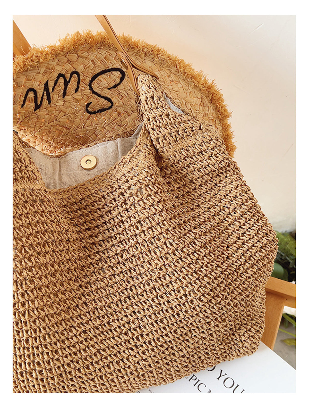 Women’s Straw Woven Tote with Leather Straps for Beach, Vacation & Summer Outfits