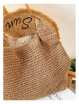 Women’s Straw Woven Tote with Leather Straps for Beach, Vacation & Summer Outfits