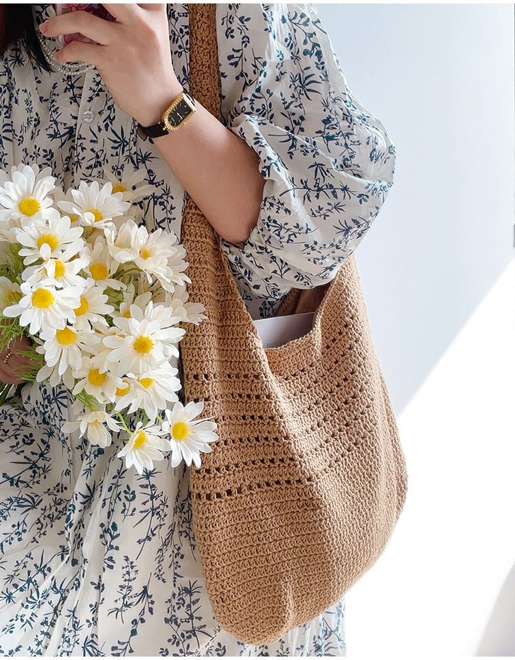Women’s Retro Cotton Knitted Shoulder Bag for Boho Everyday Style & Gifts