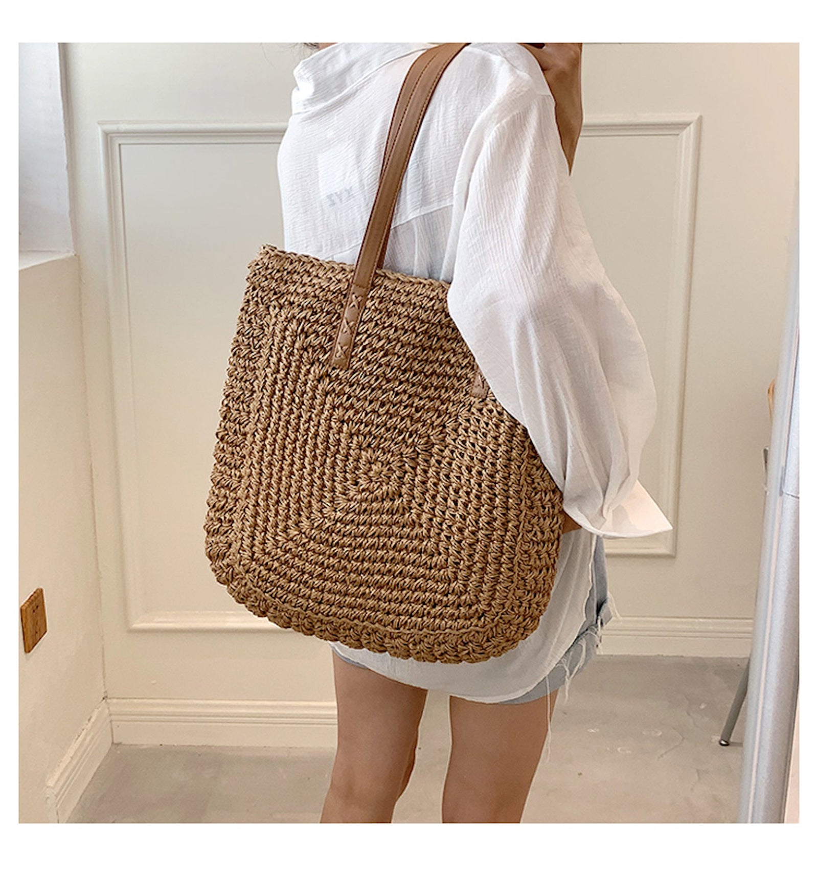 Women’s Patterned Straw Woven Tote Bag for Beach, Vacation & Summer Outfits