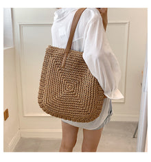 Damen-Einkaufstasche aus Strohgeflecht mit Muster für Strand, Urlaub und Sommeroutfits