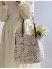 Women’s Floral Design Cotton Knitted Shoulder Bag for Boho Everyday Style & Gifts