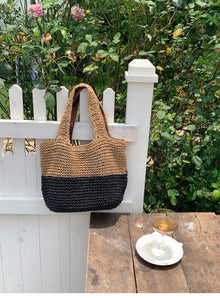 Women’s Summer Two Tone Simple Straw Shoulder Bag Purse for Beach, Vacation & Summer Outfits