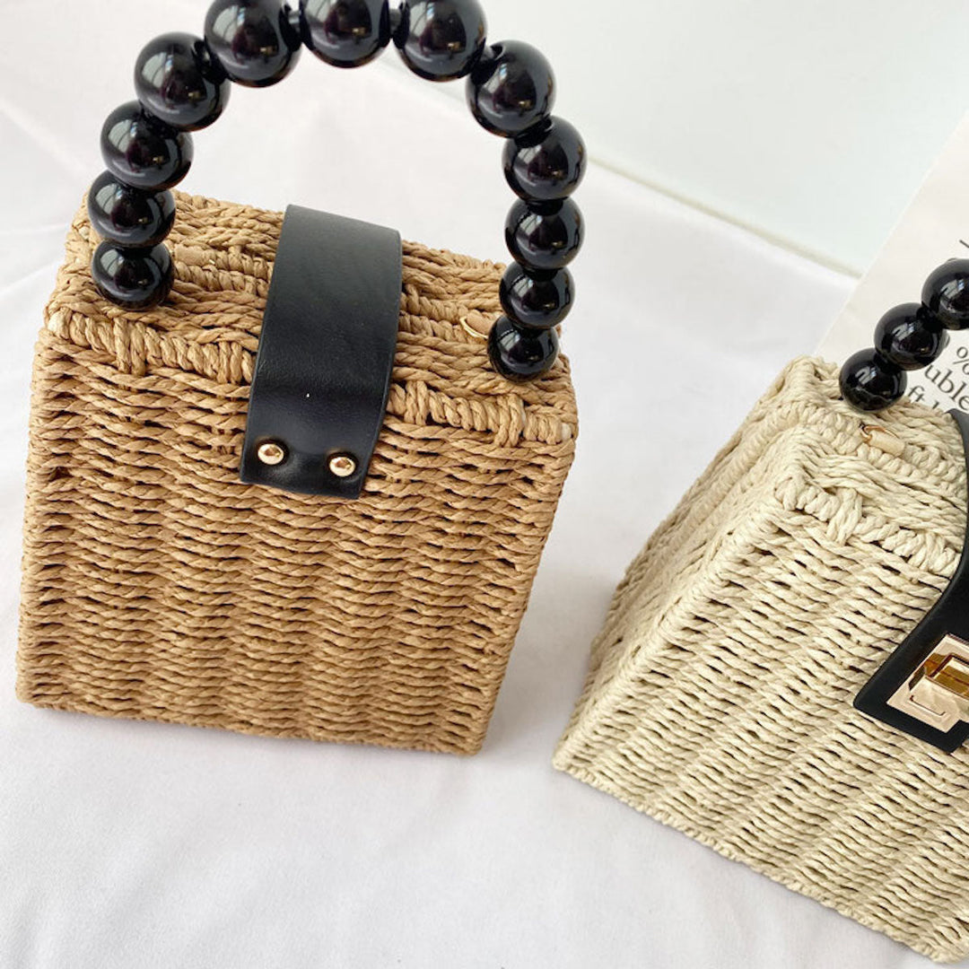 Damen-Stroh-Kastentasche für Strand, Urlaub und Sommeroutfits