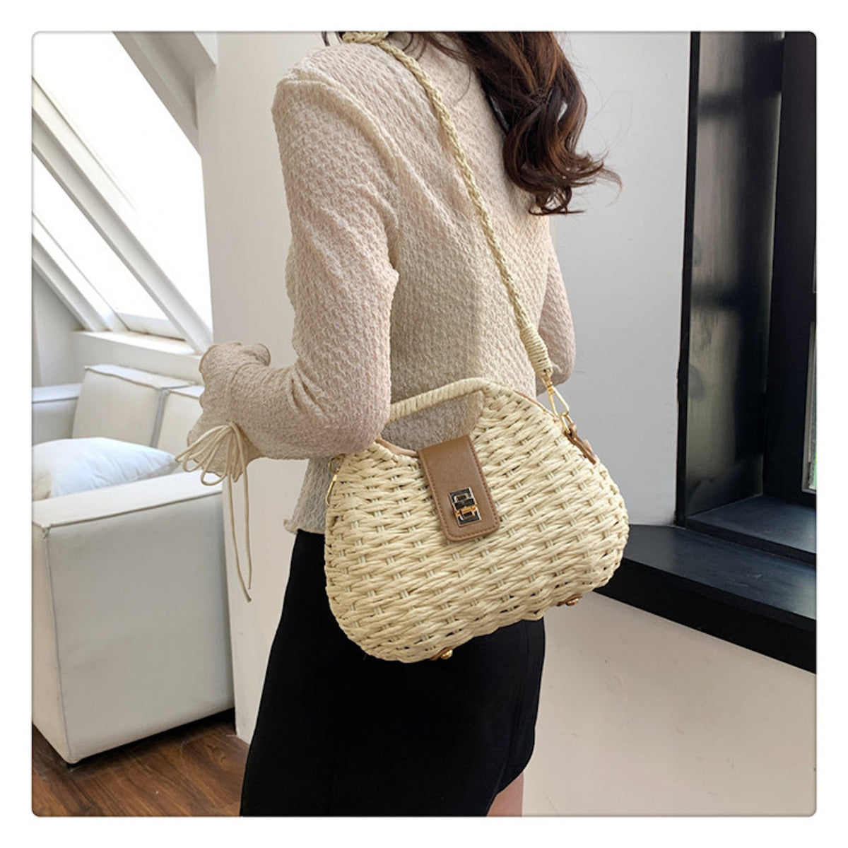 Women’s Straw Shell Shape Crossbody Bag for Beach, Vacation & Summer Outfits