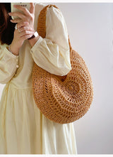 Women’s Round Straw Tote for Beach, Vacation & Summer Outfits