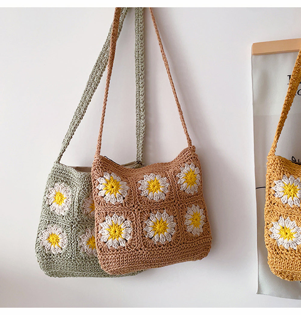 Handgemachte Häkel-Schultertasche für Damen mit Blumenmuster – Boho-Stil für Alltag und Geschenke