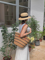 Women’s Straw Summer Tote Beach Bag with Stripes for Beach, Vacation & Summer Outfits