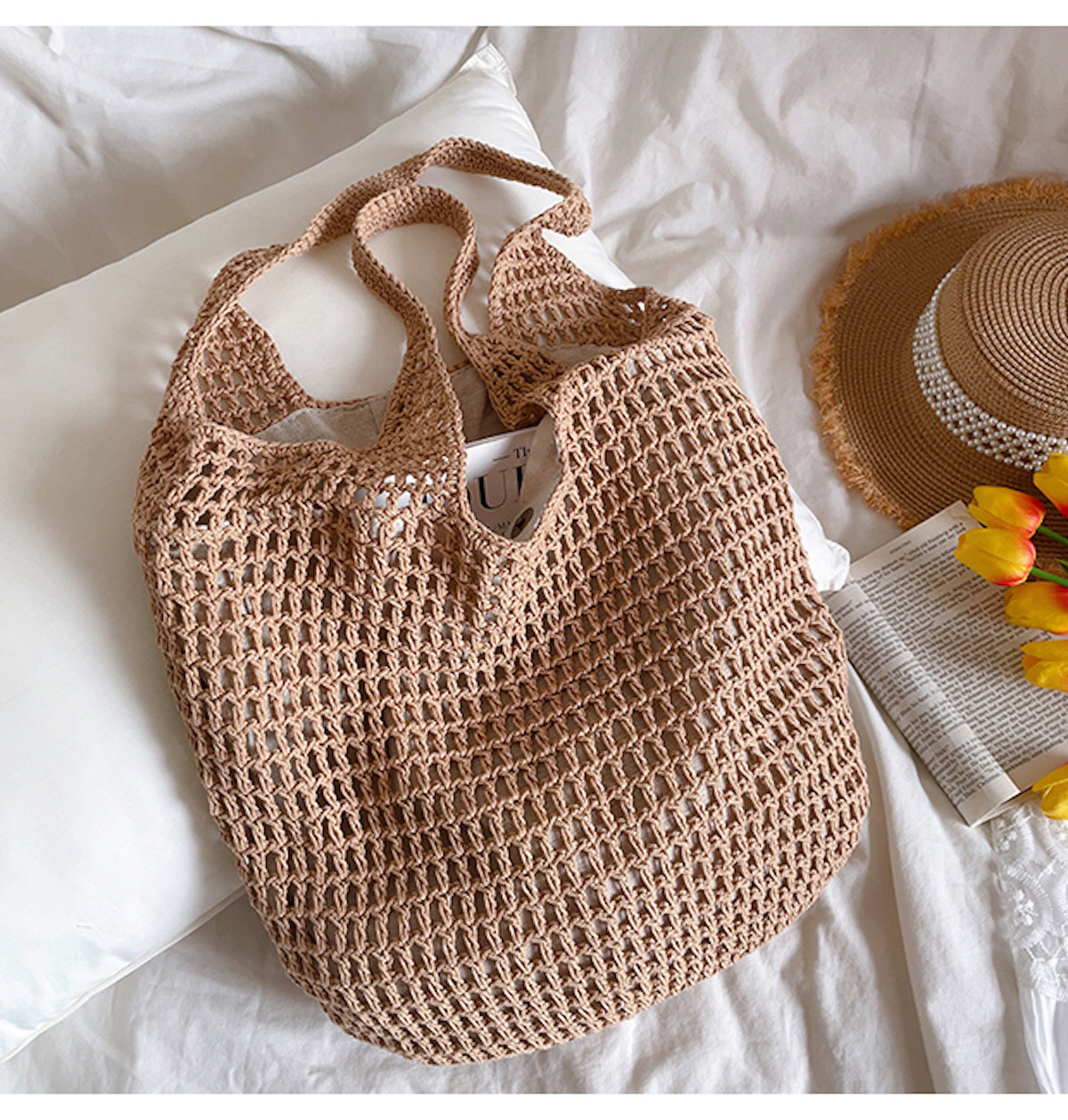 Women’s Retro Cotton Knitted Tote Bag for Boho Everyday Style & Gifts