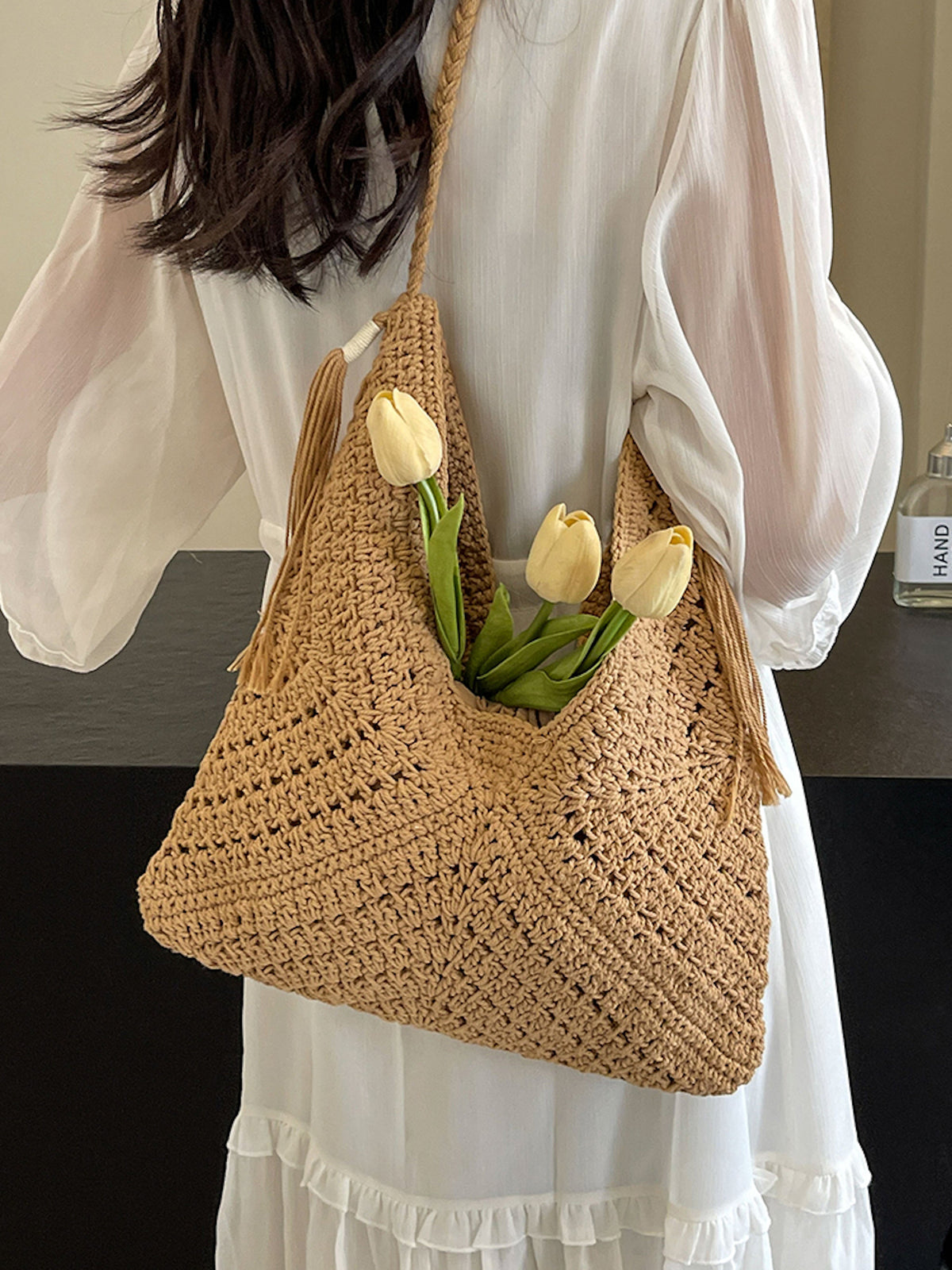Women’s Retro Cotton Crochet Shoulder Bag Purse for Boho Everyday Style & Gifts