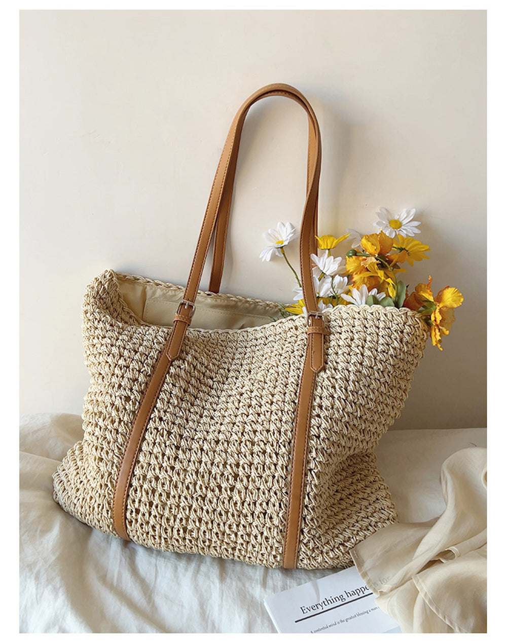 Schicke große geflochtene Strohtasche für Damen – Strandtasche für Strand, Urlaub & Sommeroutfits