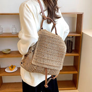 Women’s Straw Backpack with Leather Strap Tote Bag for Beach, Vacation & Summer Outfits