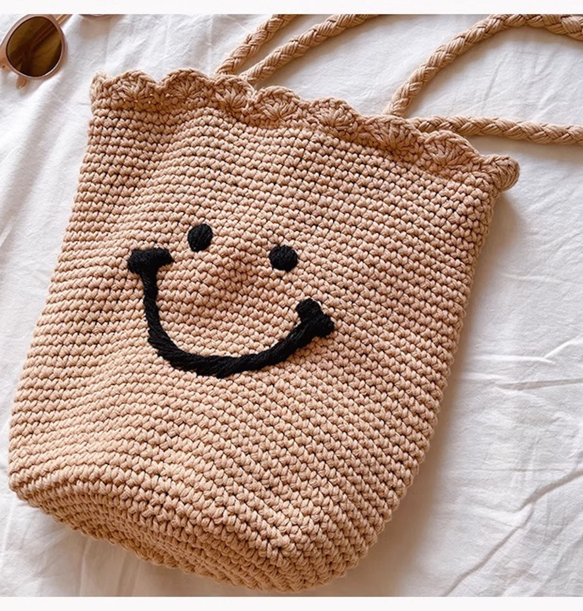 Women’s Cotton Knit Smiley Face Shoulder Bag Purse for Boho Everyday Style & Gifts