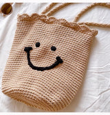 Women’s Cotton Knit Smiley Face Shoulder Bag Purse for Boho Everyday Style & Gifts
