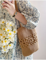 Women’s Crochet Medium Cotton Bag with Floral Design Purse for Boho Everyday Style & Gifts