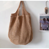 Women’s Retro Cotton Knitted Tote Bag for Boho Everyday Style & Gifts