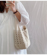 Women’s Crochet Cotton Bucket Shoulder Bag for Boho Everyday Style & Gifts