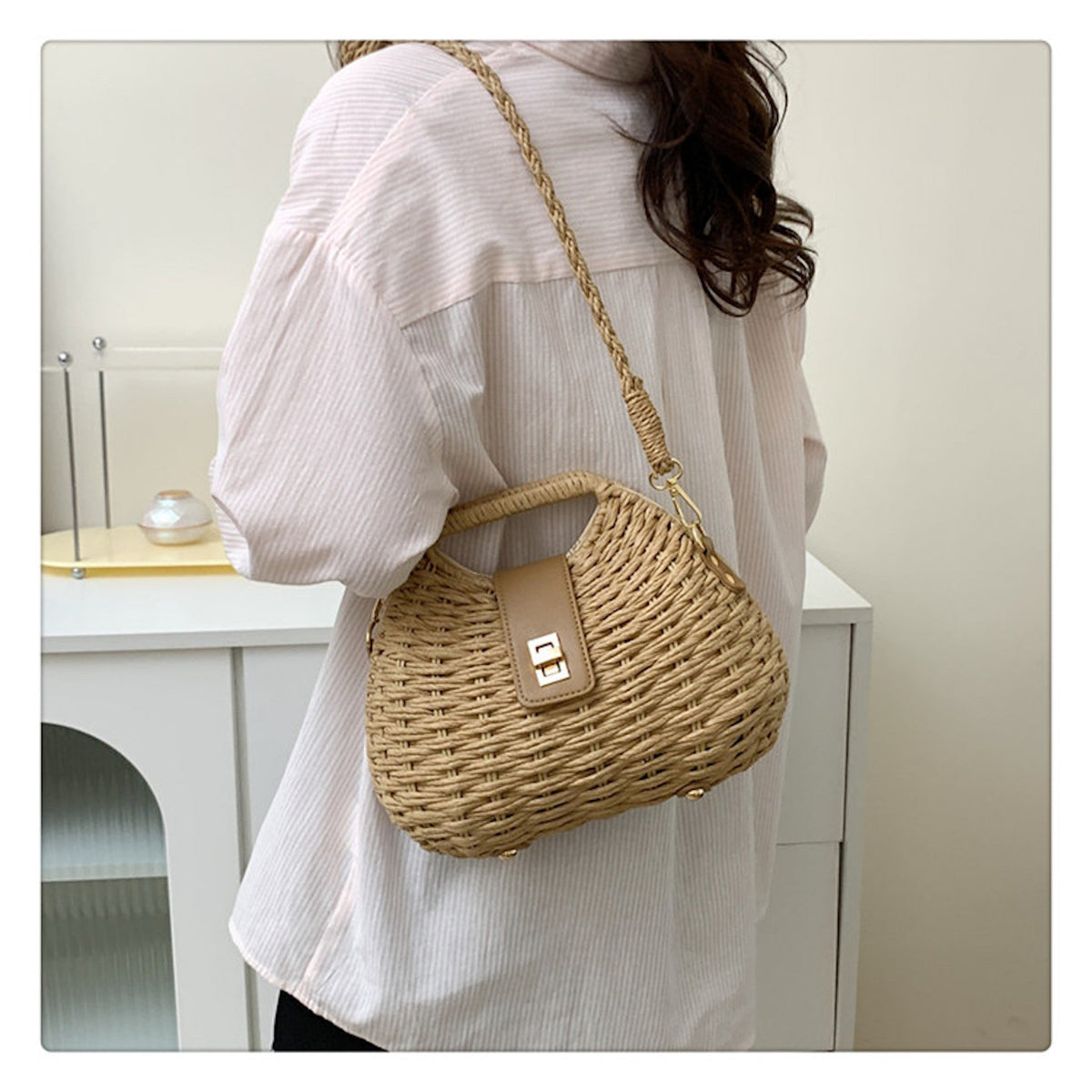 Women’s Straw Shell Shape Crossbody Bag for Beach, Vacation & Summer Outfits