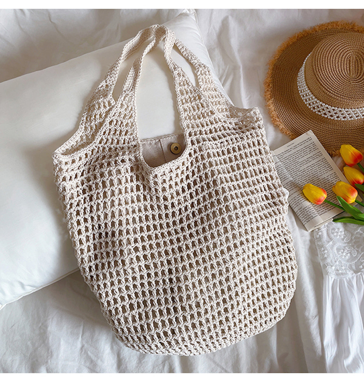 Women’s Retro Cotton Knitted Tote Bag for Boho Everyday Style & Gifts