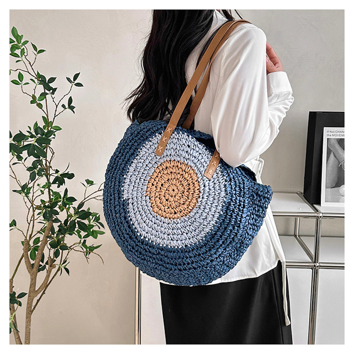 Women’s Boho Round Beach Straw Tote for Beach, Vacation & Summer Outfits