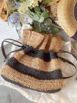 Women’s Stripe Straw Drawstring Bag Tote Bag for Beach, Vacation & Summer Outfits
