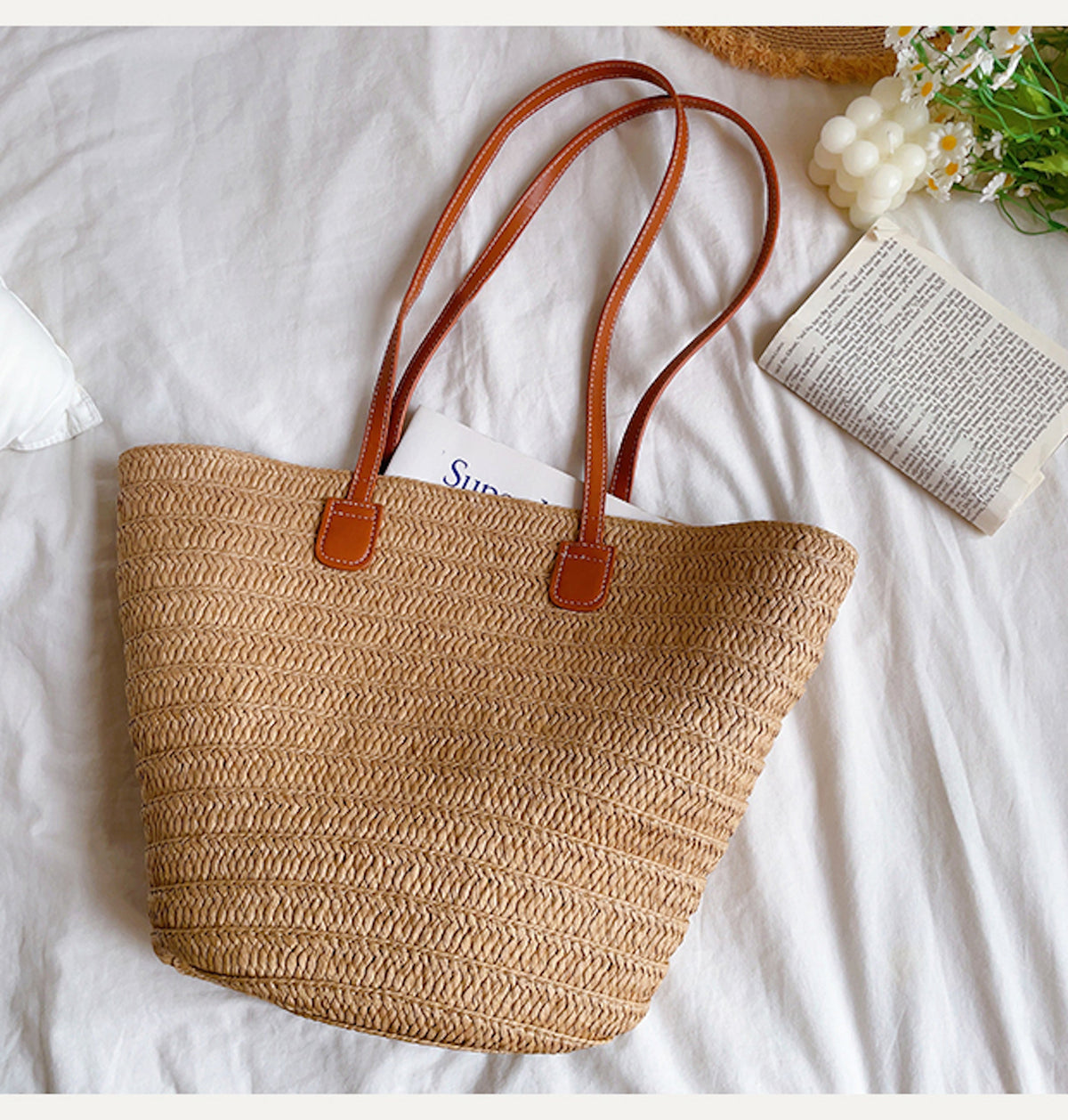 Women’s Straw Summer Basket Tote Bag for Beach, Vacation & Summer Outfits