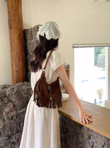 Women’s Soft Leather Soft Suede Shoulder Bag with Tassel for Everyday City Outfits