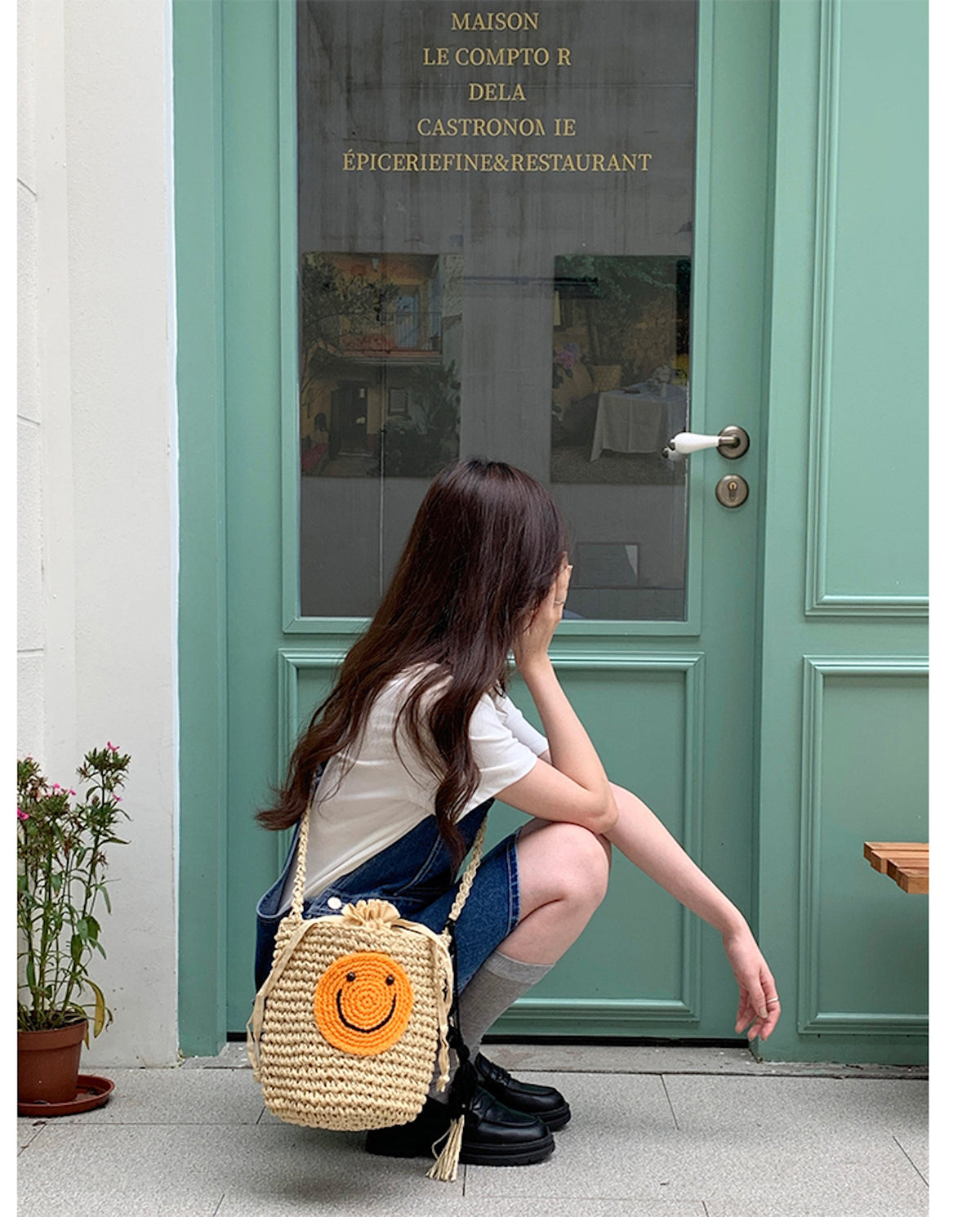 Women’s Straw Smiley Face Crossbody Bag for Beach, Vacation & Summer Outfits