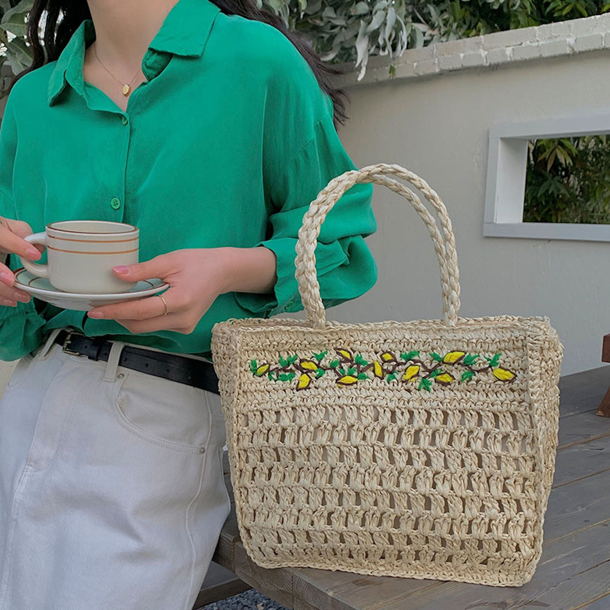Women’s Summer Floral Straw Shoulder Bag with Long Strap Crossbody Bag for Beach, Vacation & Summer Outfits