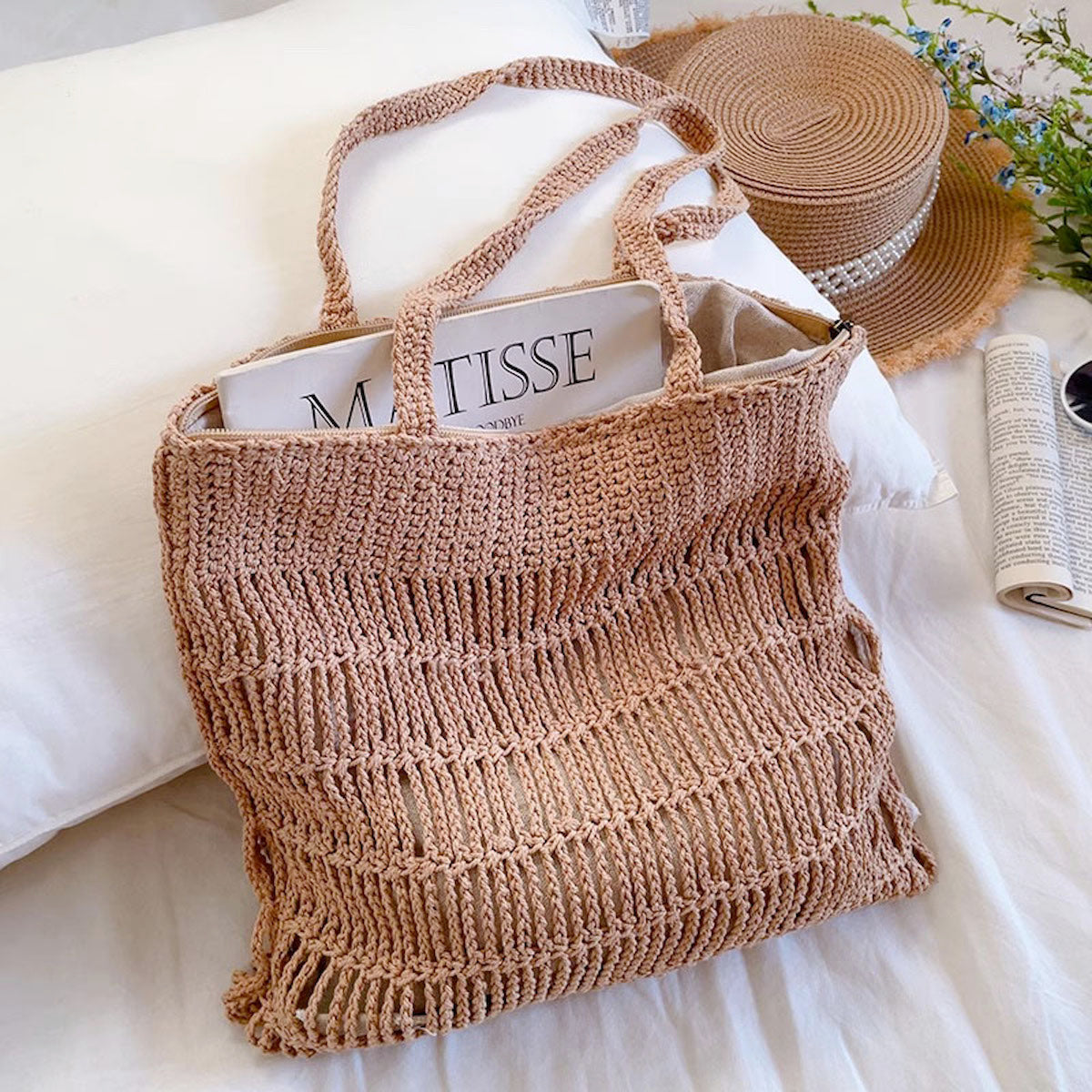 Women’s Retro Cotton Knitted Shoulder Bag Casual Tote Bag for Boho Everyday Style & Gifts