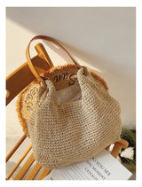 Women’s Straw Woven Tote with Leather Straps for Beach, Vacation & Summer Outfits