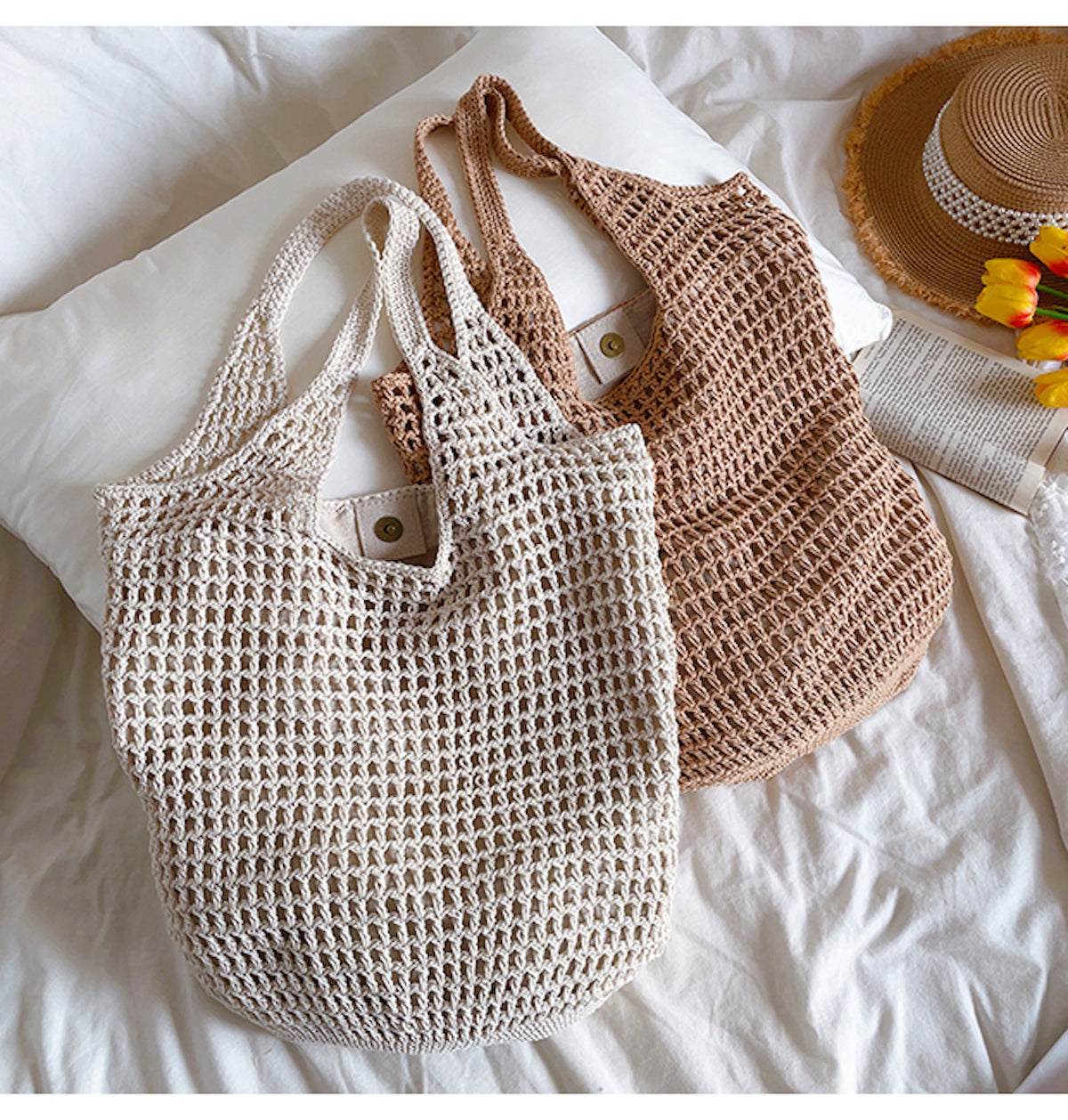Women’s Retro Cotton Knitted Tote Bag for Boho Everyday Style & Gifts