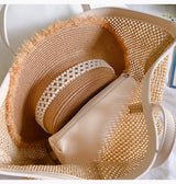 Women’s Straw Woven Tote Bag with Leather Trims for Beach, Vacation & Summer Outfits