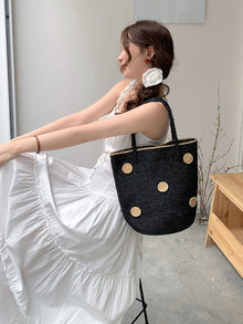 Damen Sommer-Stroh-Tasche mit Polka-Dot-Design aus Bastgewebe für Strand, Urlaub und Sommeroutfits