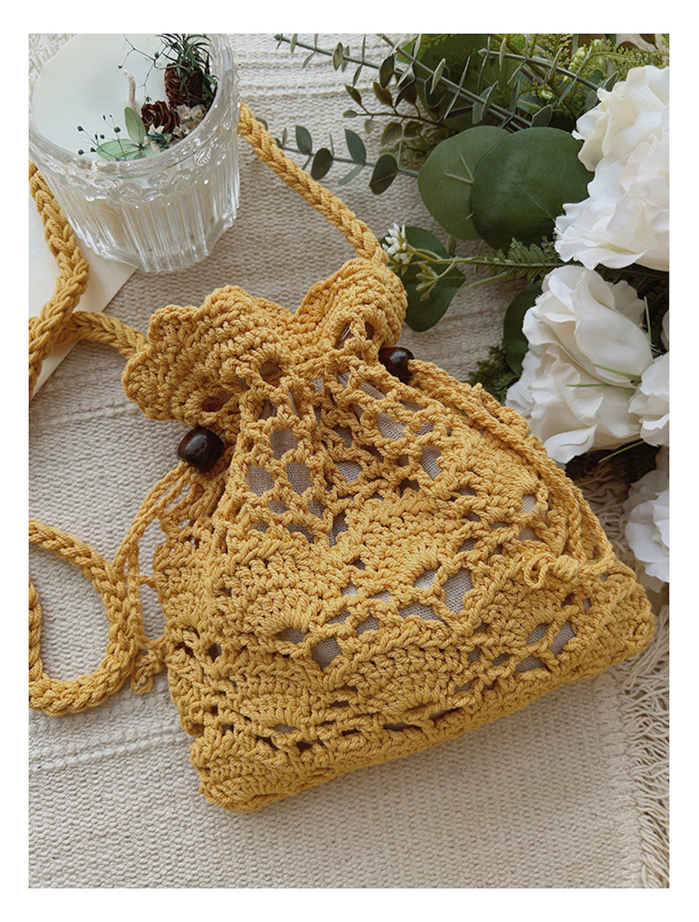 Damen-Schultertasche aus Baumwolle mit Blumenmuster, Kordelzug und Quaste – Umhängetasche für den Boho-Alltagsstil und Geschenke