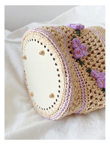 Women’s Floral Raffia Shoulder Bucket Bag Lavender Straw Bag for Beach, Vacation & Summer Outfits