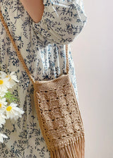 Women’s Crochet Cotton Handmade Bohemian Tassel Beach Small Bag Tote Bag for Boho Everyday Style & Gifts