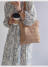 Women’s Retro Cotton Knitted Shoulder Bag Casual Tote Bag for Boho Everyday Style & Gifts