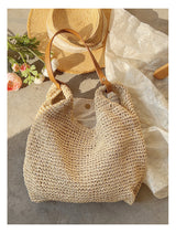 Women’s Straw Woven Tote with Leather Straps for Beach, Vacation & Summer Outfits
